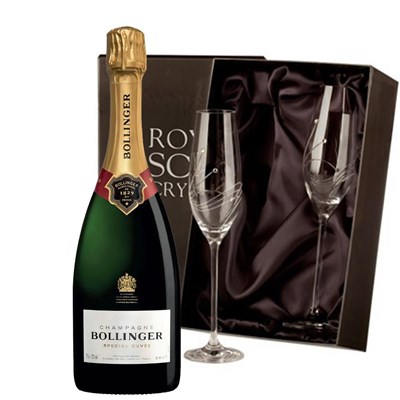 Bollinger Brut Special Cuvee Champagne 75cl With Diamante Crystal Flutes